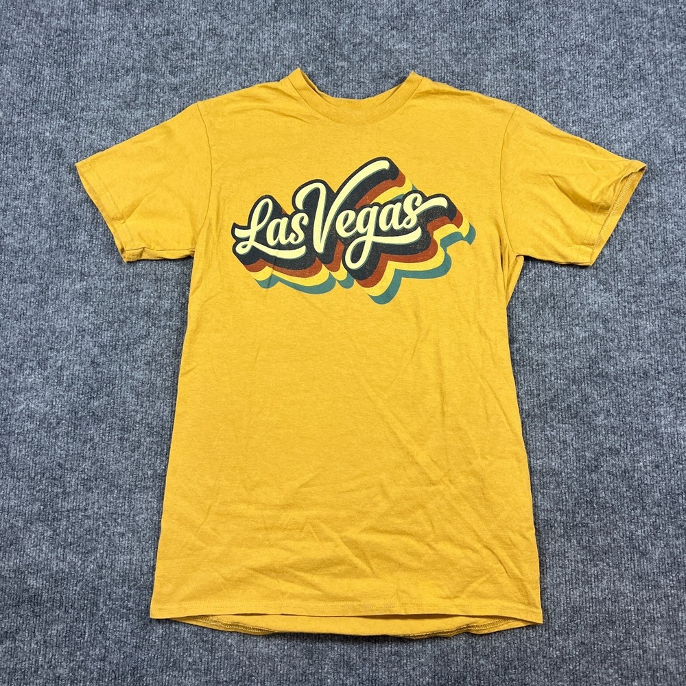 Delta T Shirt Womens Small Yellow Preshrunk Cotton Las Vegas Graphic Crew Neck